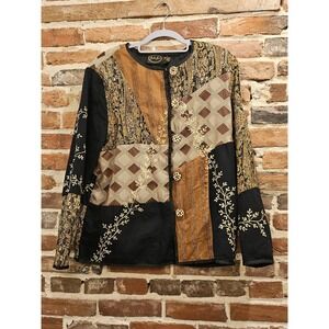 Julia Kim Art to Wear Blazer Jacket Tapestry Patchwork Boho Lagenlook Size L